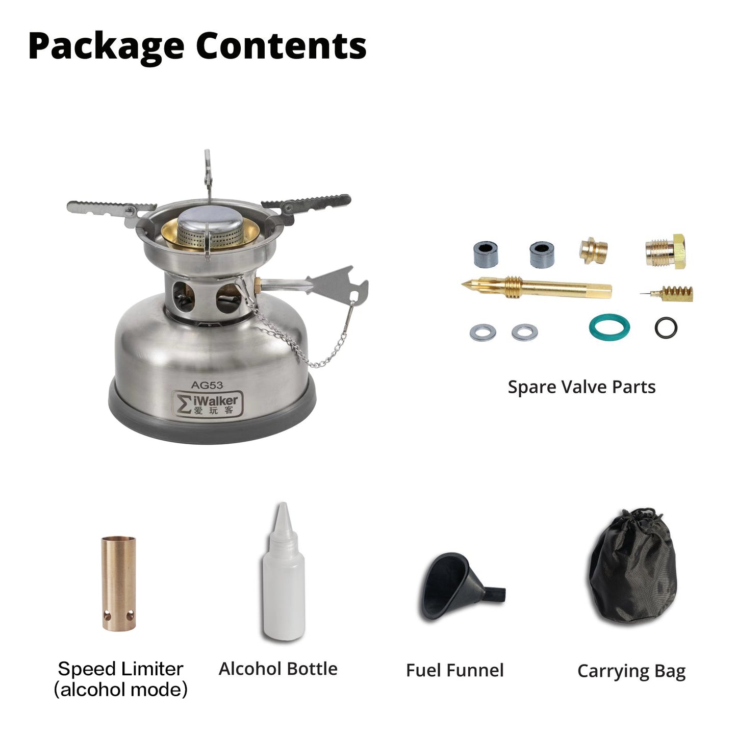 IWALKER AG53 Alcohol/Gasoline Dual Fuel Camping Backpacking Stove | Outdoor Gasoline Stove/Alcohol Stove Silent Burner