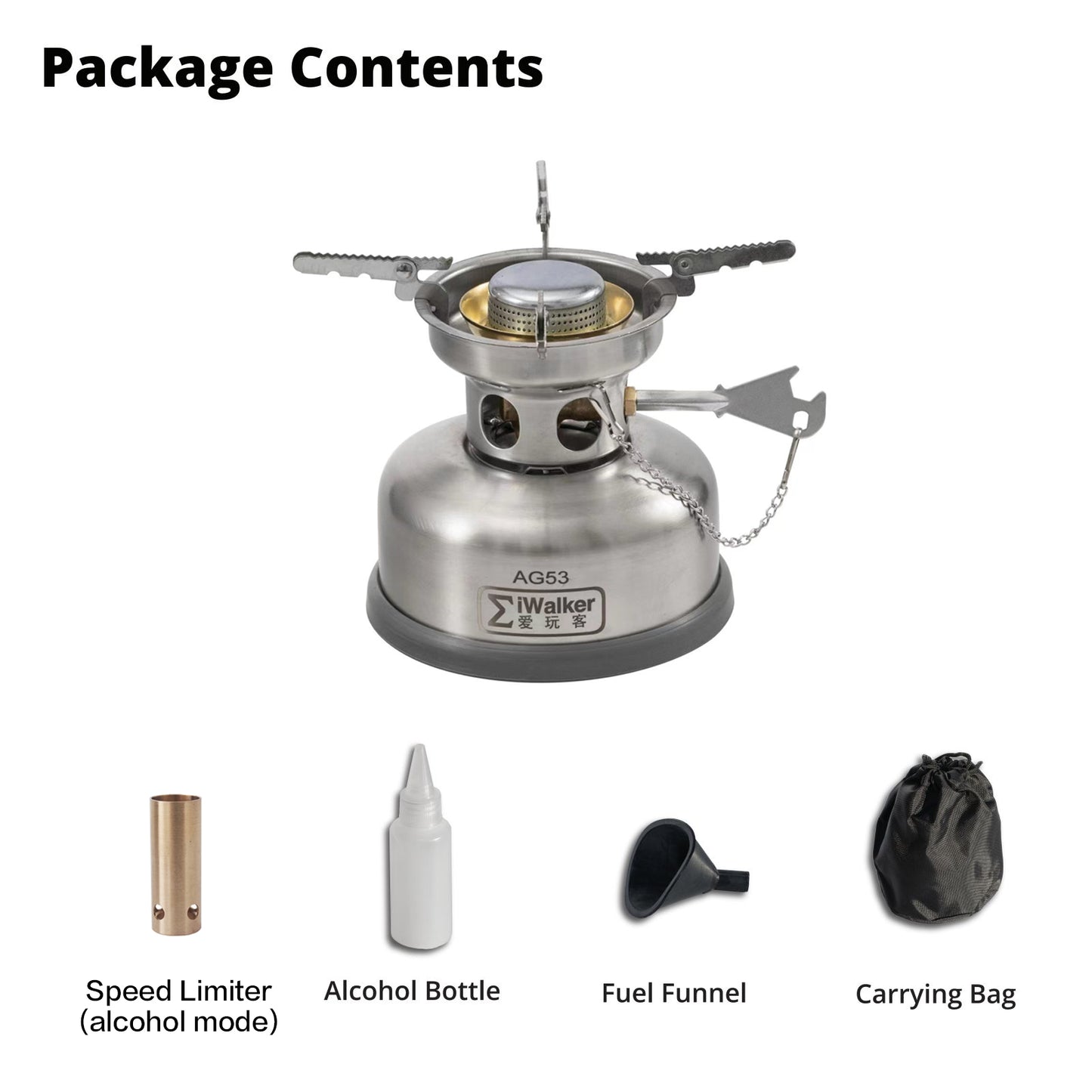 IWALKER AG53 Alcohol/Gasoline Dual Fuel Camping Backpacking Stove | Outdoor Gasoline Stove/Alcohol Stove Silent Burner